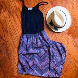 Pink Rose Navy and Print Maxi Dress - Small